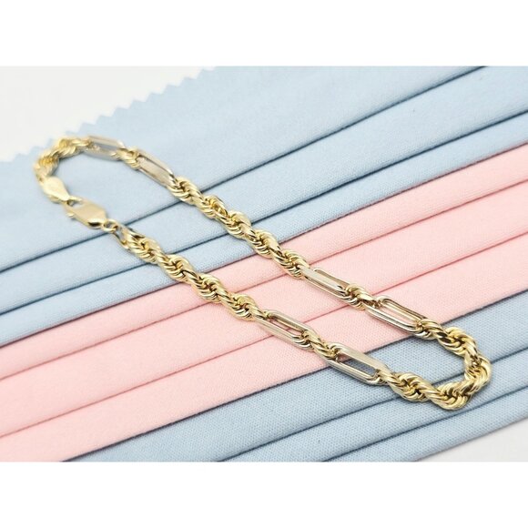 Unique 14K Solid Two Tone Multi Color Gold Designer Milano Rope Bracelet - 8" L - Picture 1 of 16